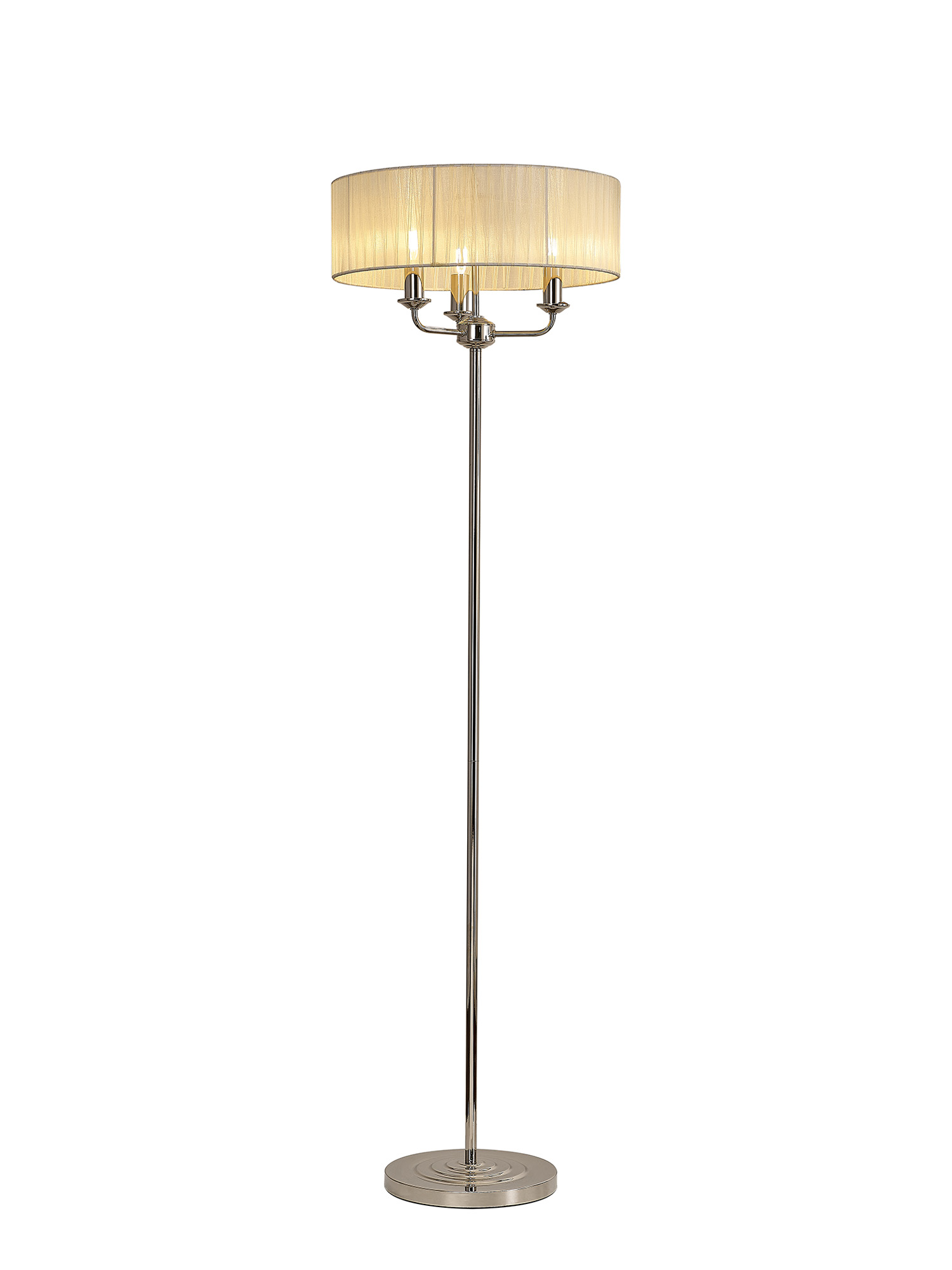 DK0887  Banyan 45cm 3 Light Floor Lamp Polished Nickel; Cream